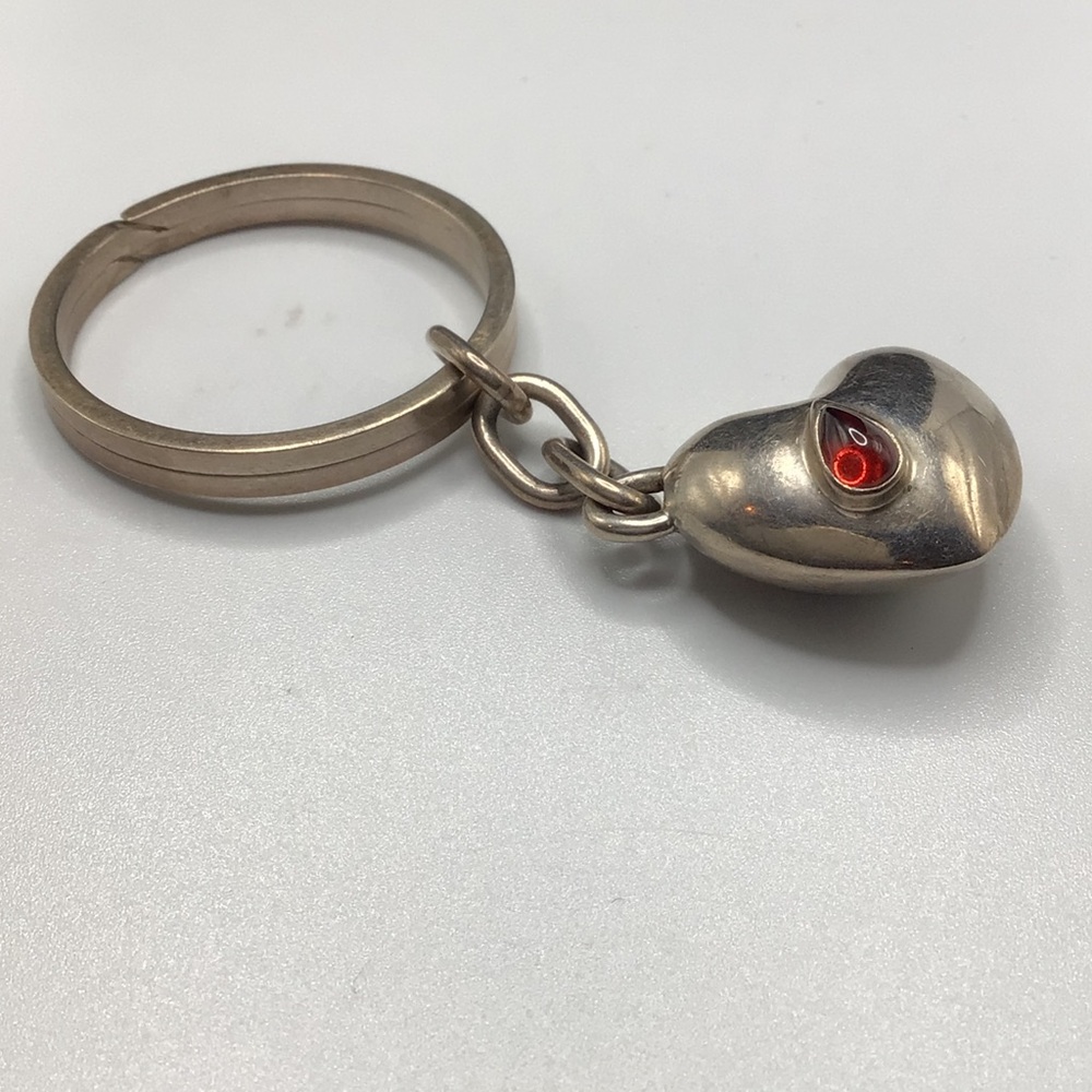 Chic Sterling Silver Heart Keychain with Red Stone Detail